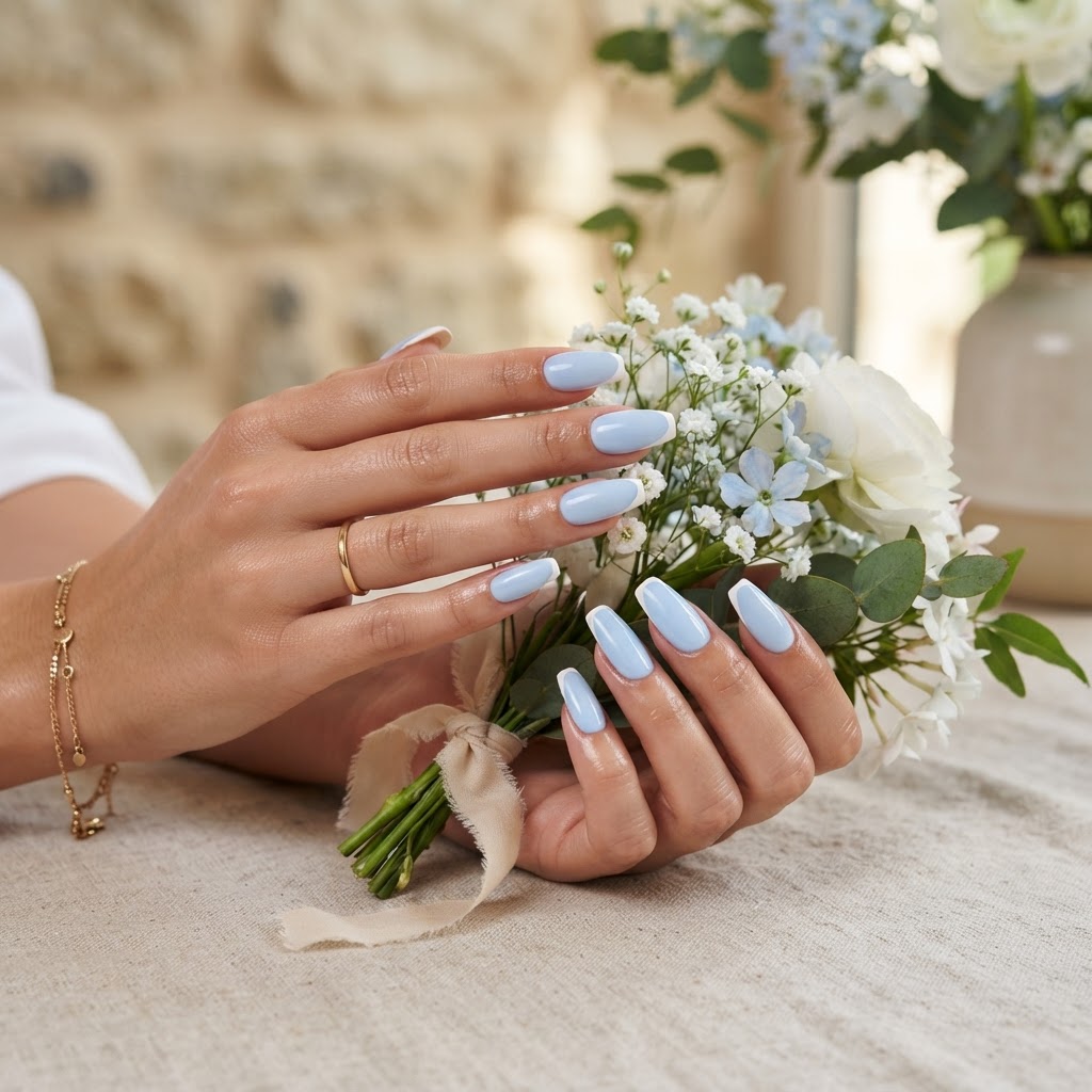 Classic coffin nails with a modern french tip twist.