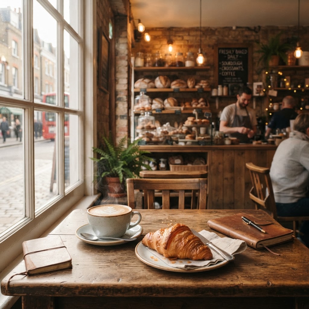 Fresh pastries and hot coffee are the staples of a soft morning in London.