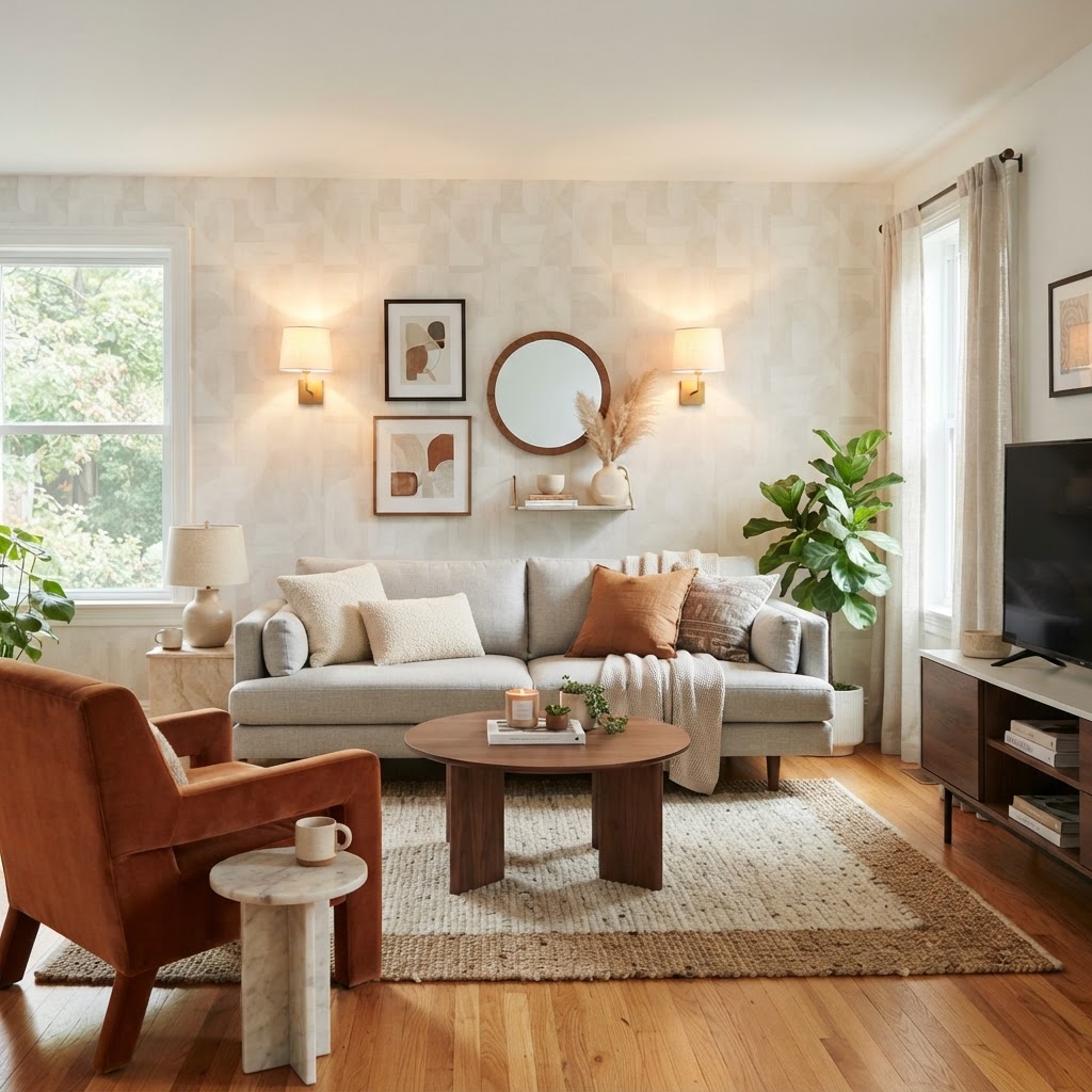 Transform blank walls with ease using peel-and-stick wallpaper.