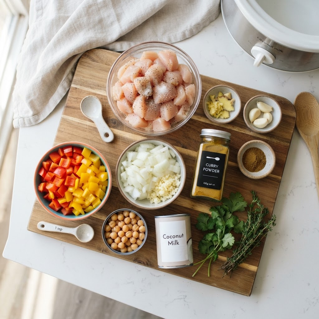 Prep ingredients for an easy slow cooker chicken dinner.