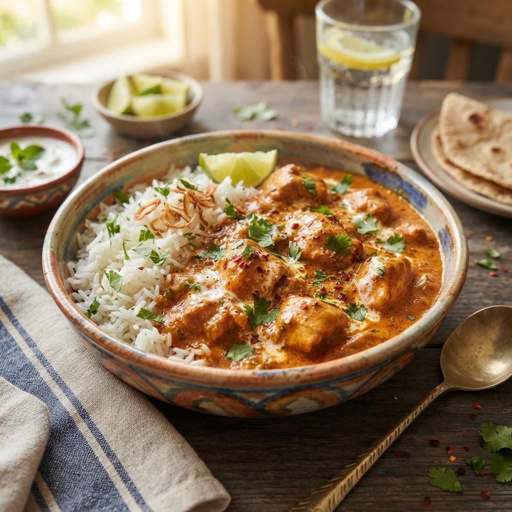 Rich and flavorful chicken curry cooked in a slow cooker.