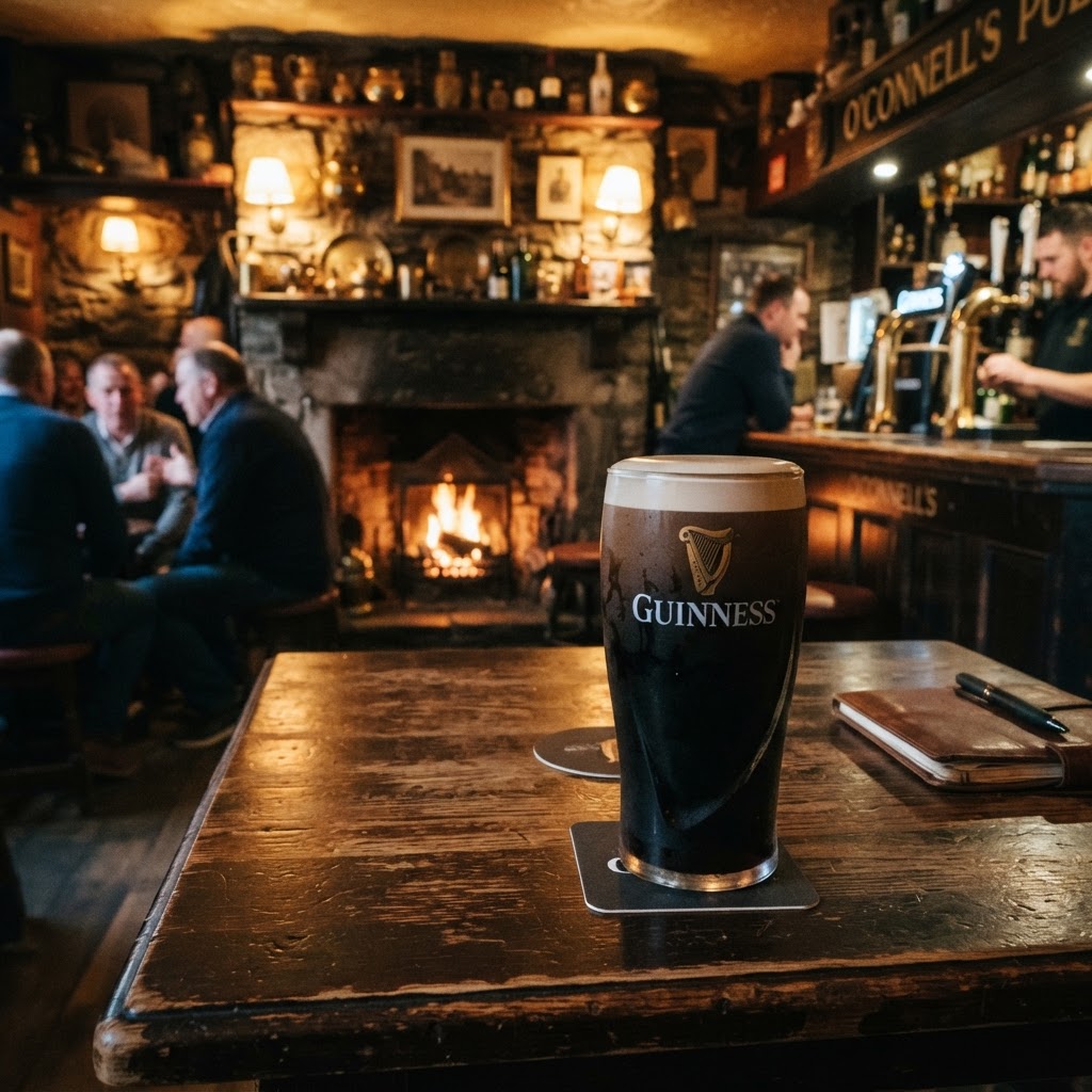 Enjoying a classic pint in a historic Irish pub.
