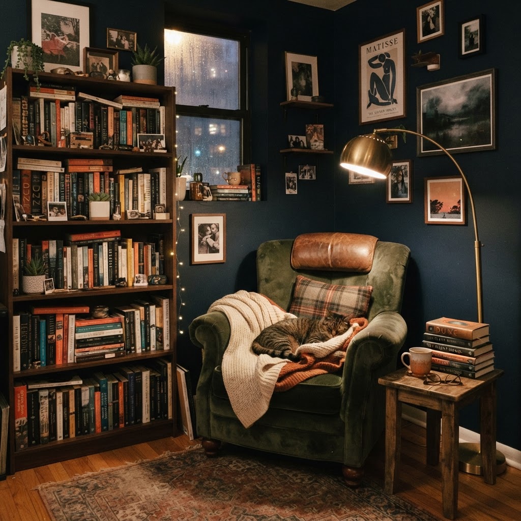 Embrace a moody aesthetic to create a perfect, intimate retreat.