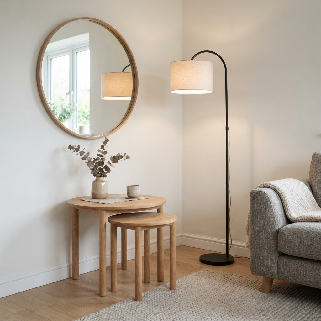 Mirrors and clever tables for added functionality.