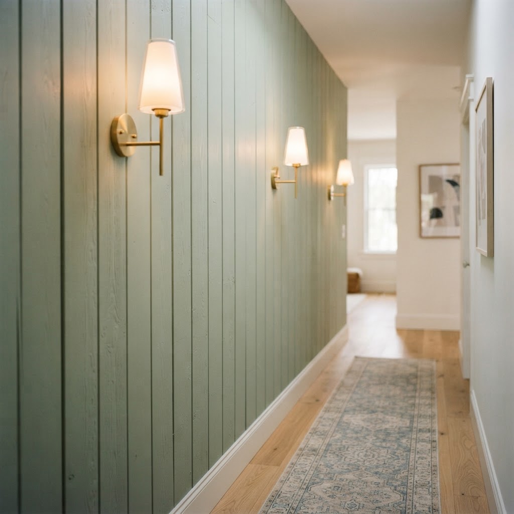 Vertical paneling and elegant wall sconces add instant architectural interest.