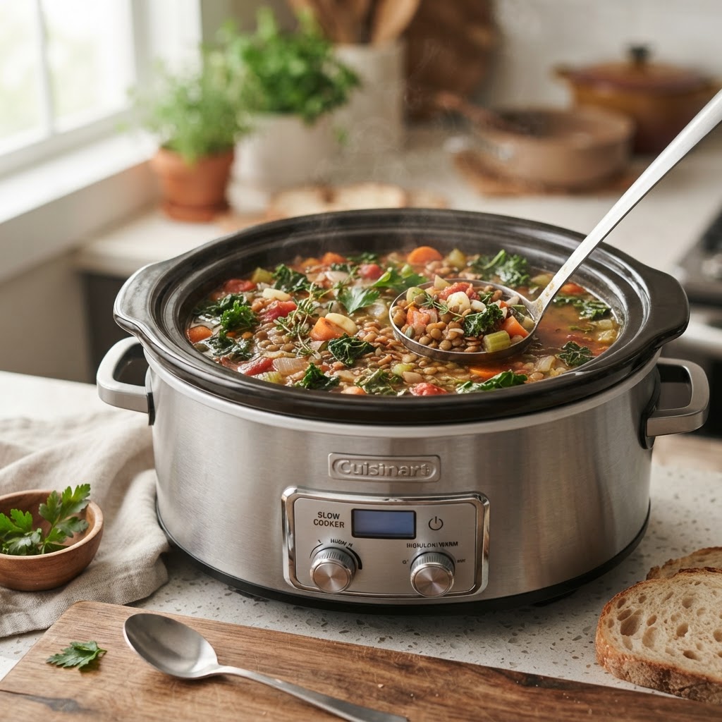 Lentil soup is a nutrient-dense option for a healthy, easy dinner.