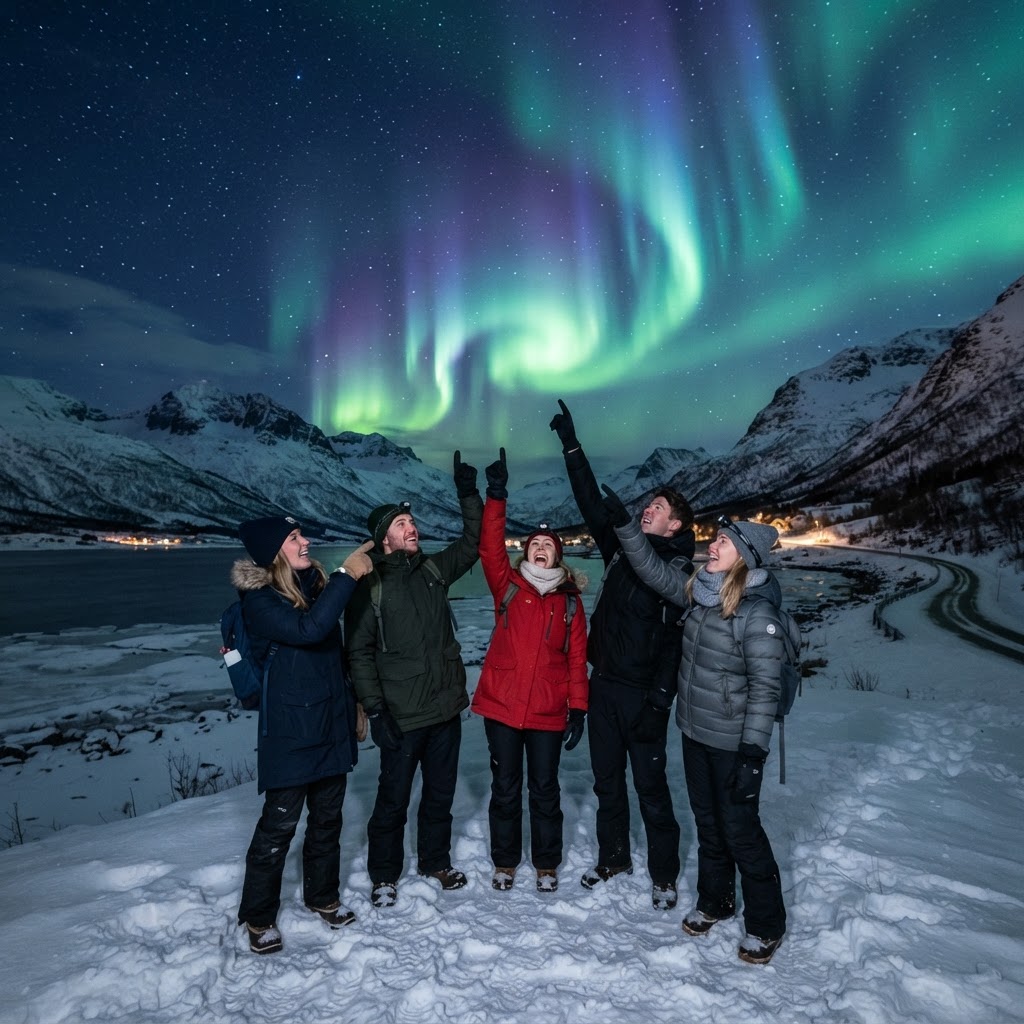 Travelers gathered in the Arctic to witness the celestial display.