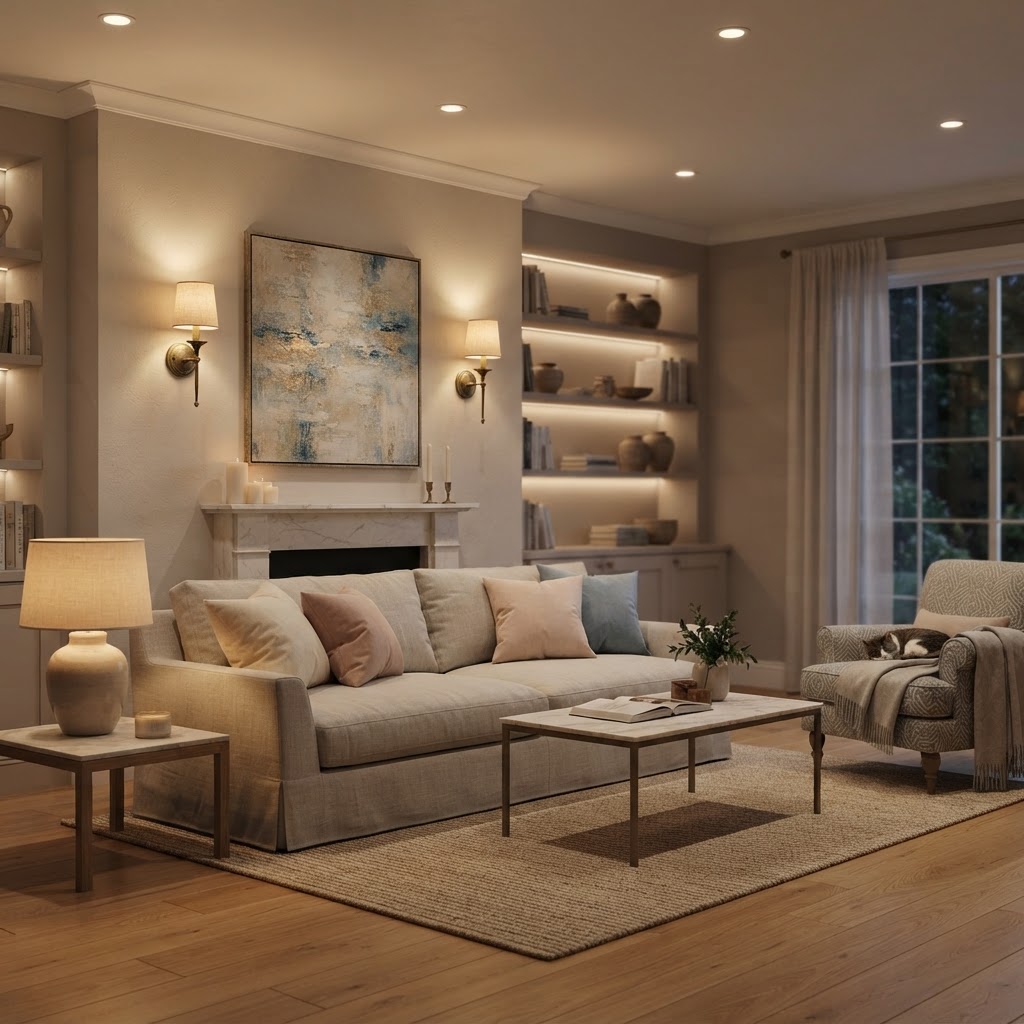 Layered lighting brings depth and luxury to your walls.