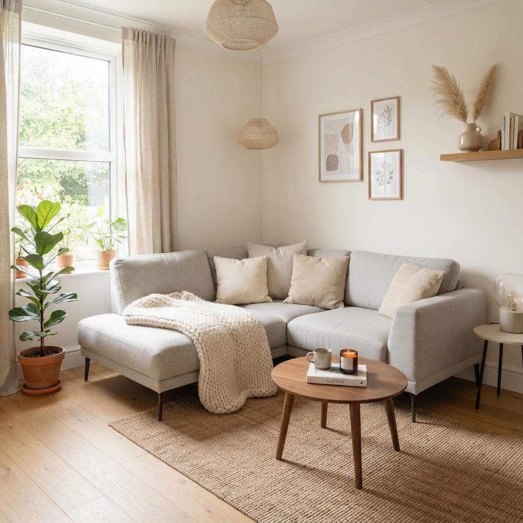 Choose a light-colored, low-profile sectional to keep the room feeling open.