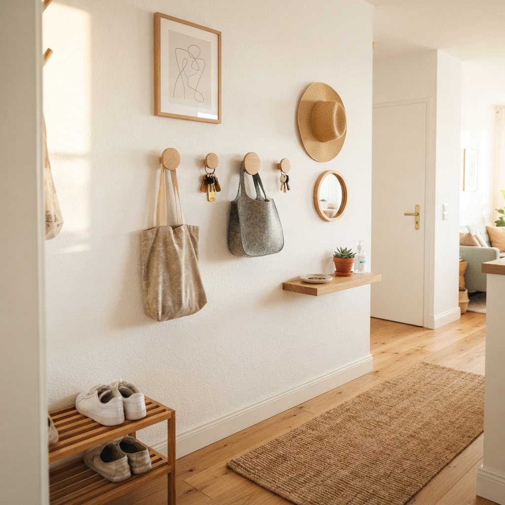 Adhesive hooks are a renter-friendly way to organize your entryway.