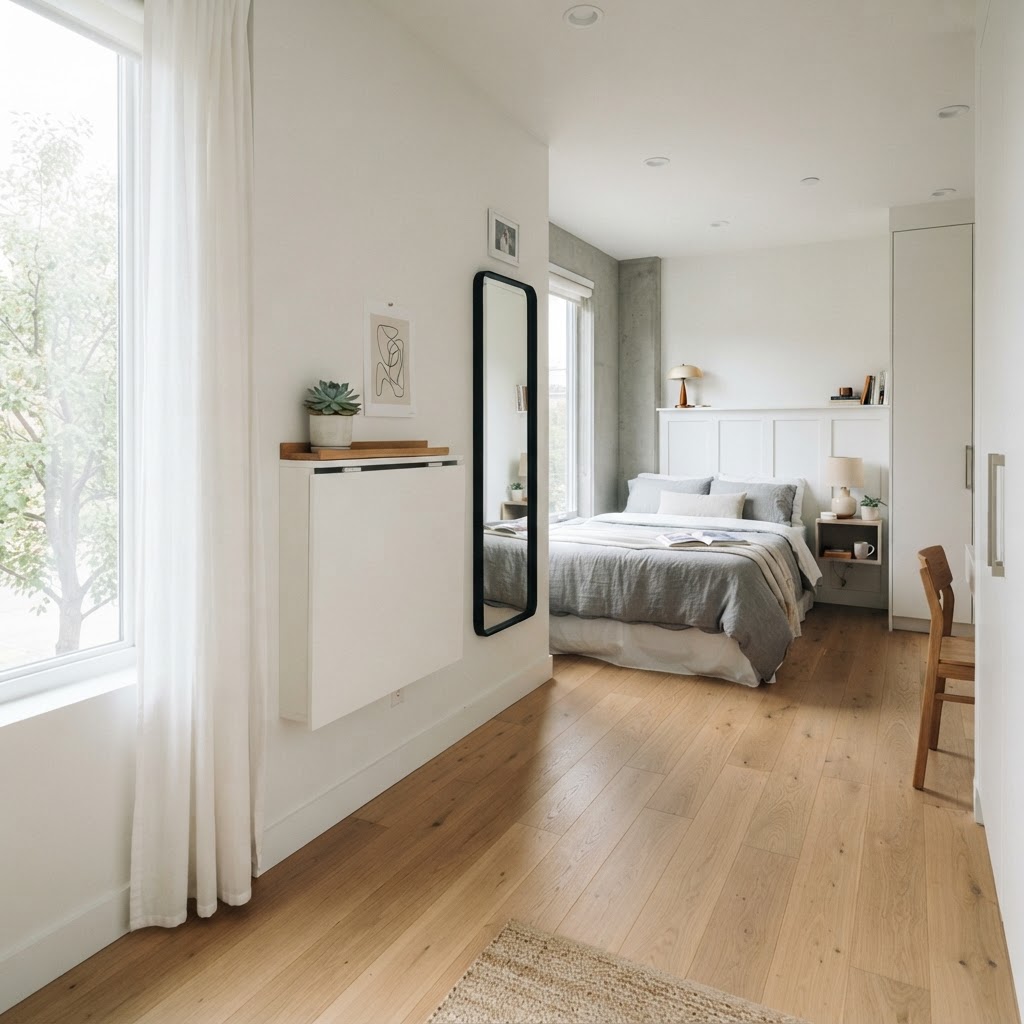 Multi-functional furniture keeps floor space clear and tidy.
