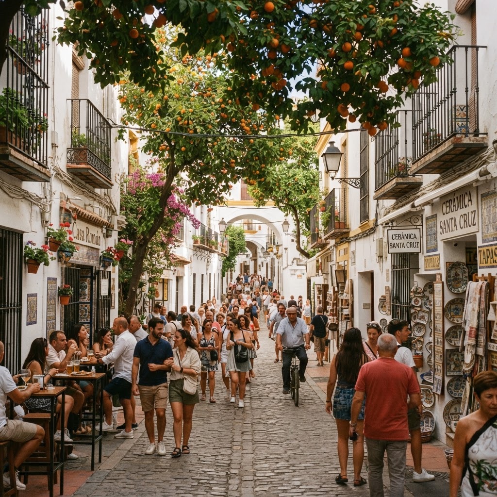 The shaded, narrow streets of Barrio Santa Cruz.