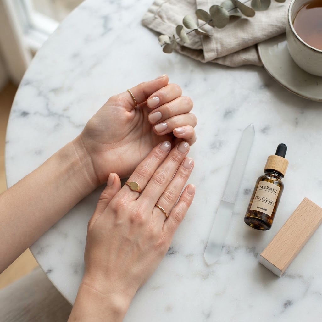 A minimalist at-home nail care setup for healthy nails.