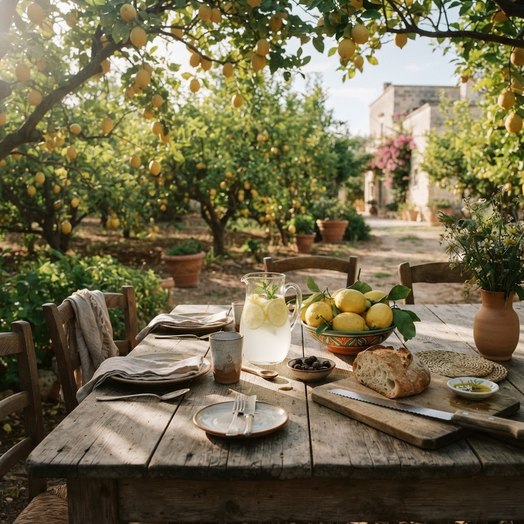 A peaceful afternoon setting under the shade of a historic lemon grove.