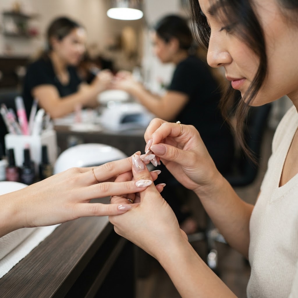 Expert application of salon-quality handmade press-on nails.