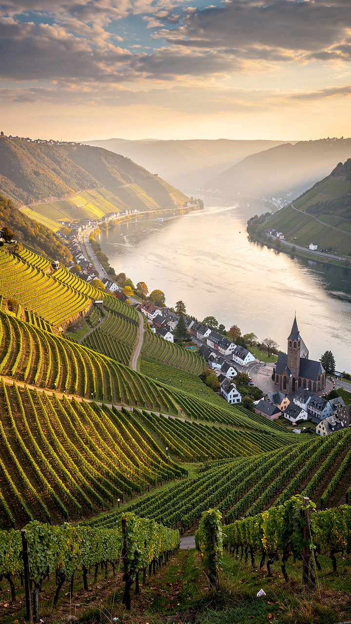 The Mosel Valley is famous for its steep vineyards and relaxing river views.