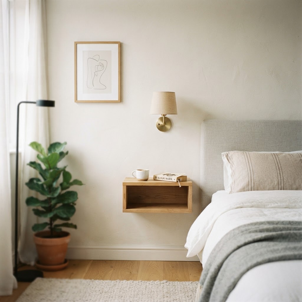 Wall-mounted fixtures help keep floor space open and clutter-free.
