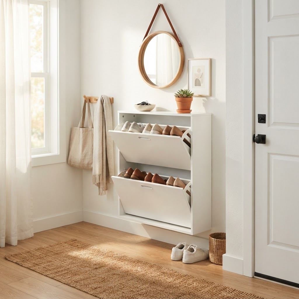 Slim fold-down cabinets are perfect for narrow entryways.