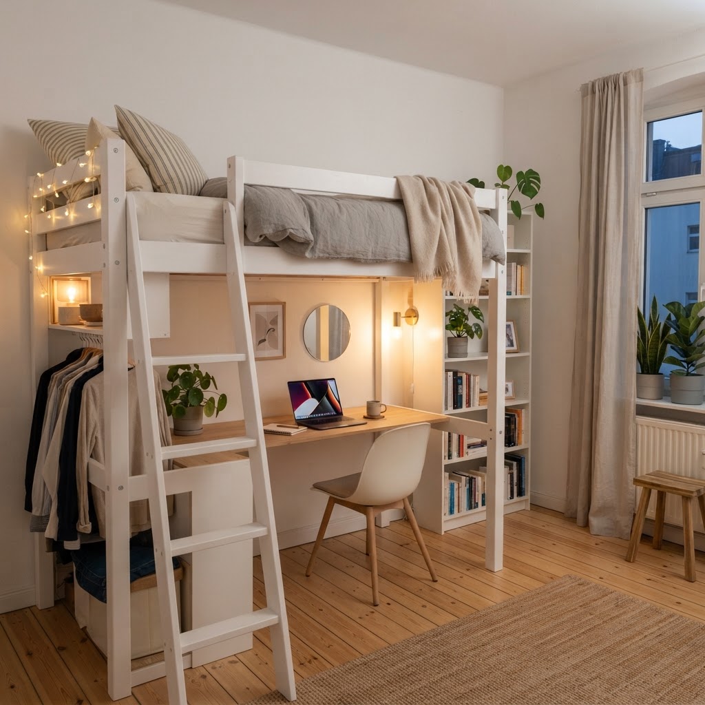 Maximize floor space with a lofted bed design.