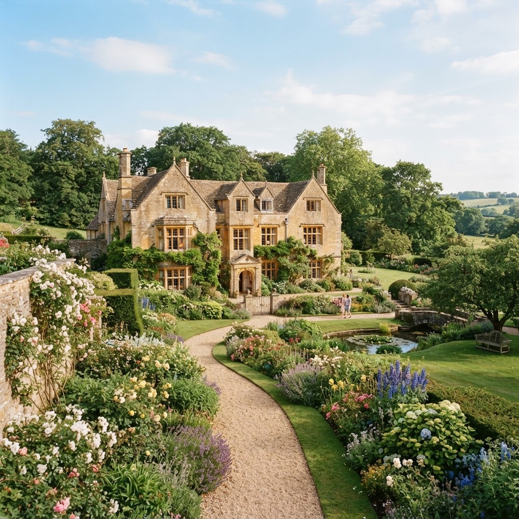 The stunning exterior of a classic Cotswolds manor house.