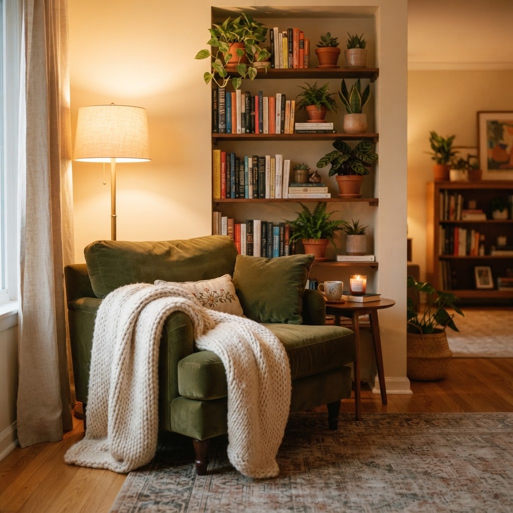 Layer textures like velvet and wool to increase the cozy factor in your apartment.