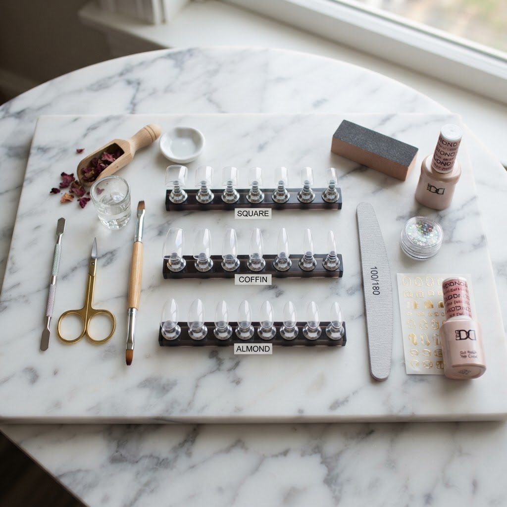 A variety of professional nail tip shapes to help you choose the best style for your hands.