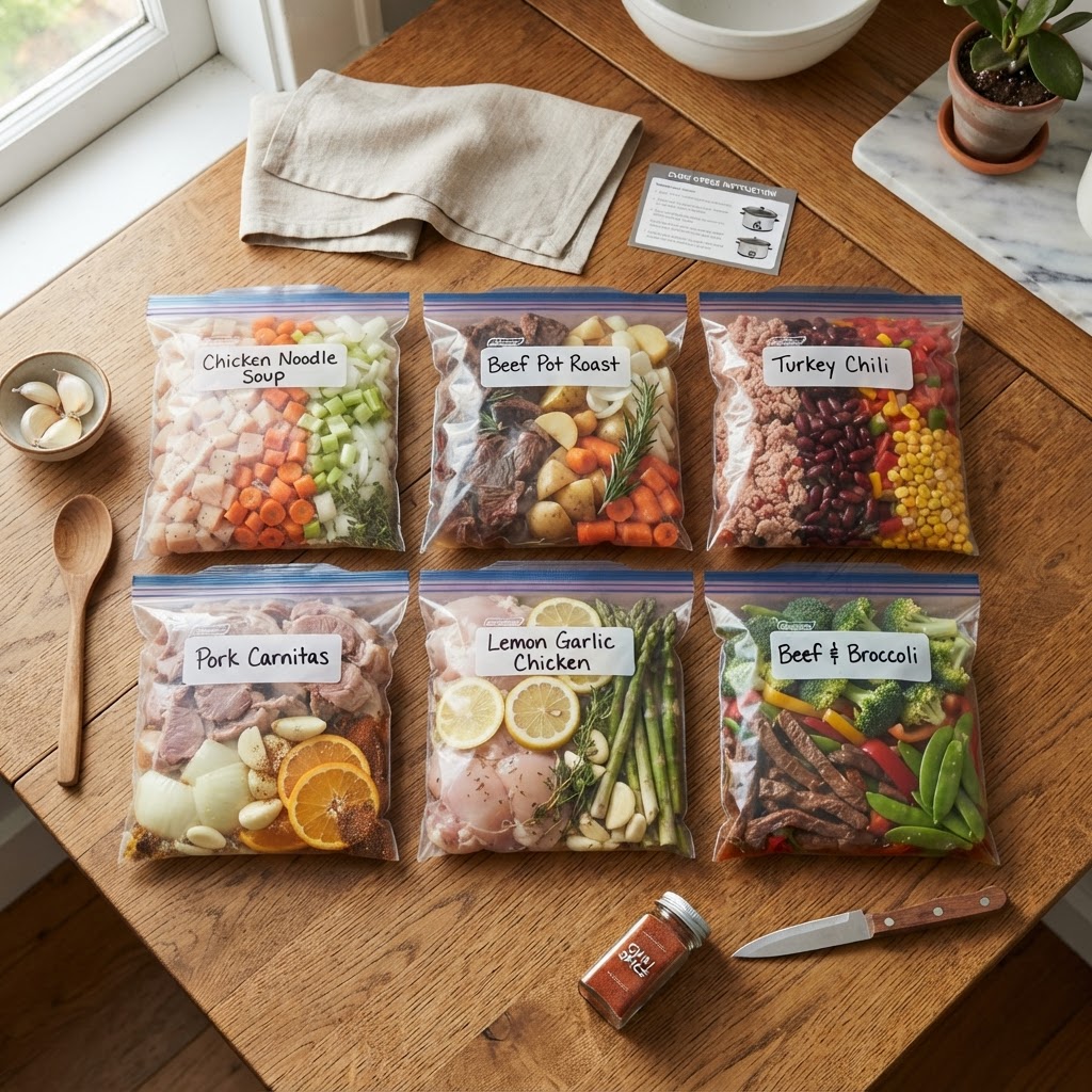 Meal prepping your ingredients into freezer bags makes using your slow cooker even faster and more convenient.