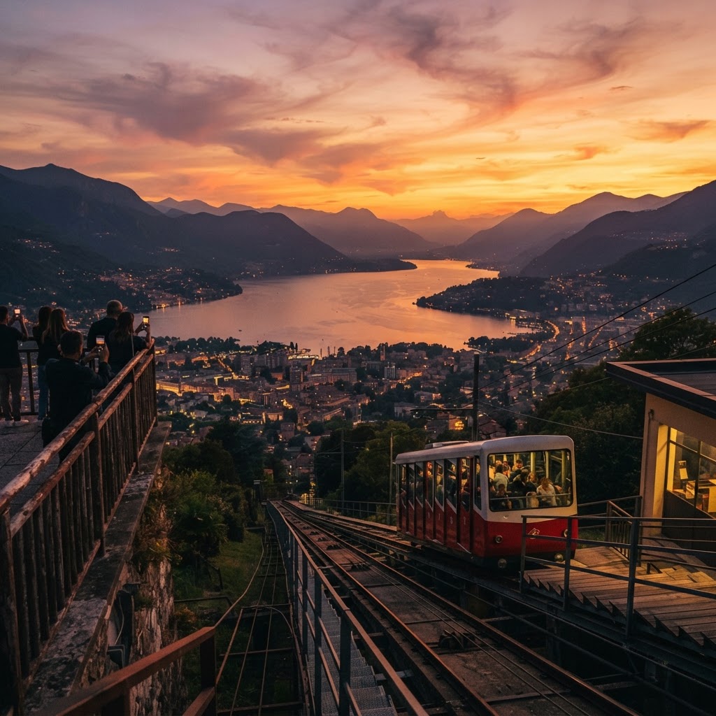 Sunset views from the mountains above the lake.