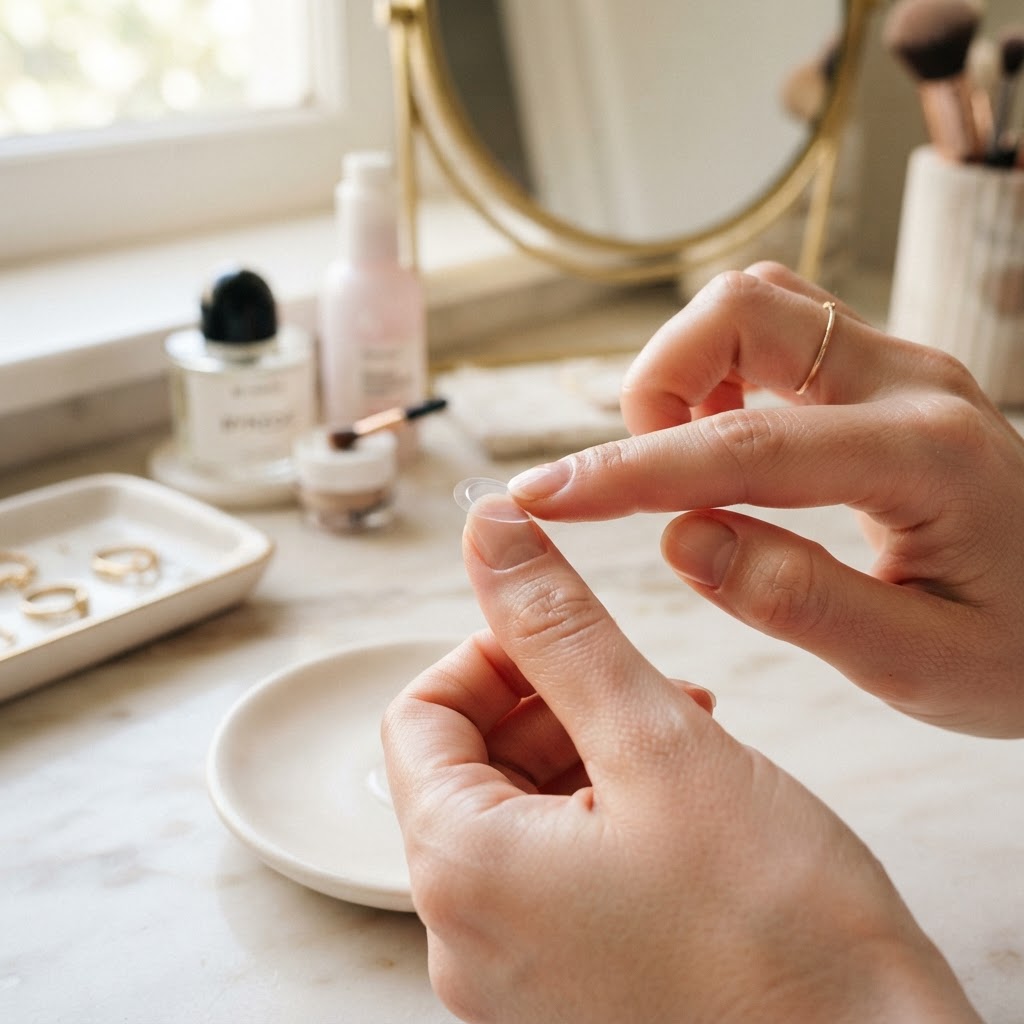 Proper placement of the gel pad is the key to a long-lasting press-on manicure.