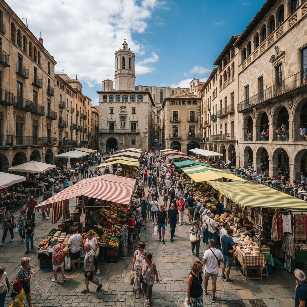 The town square comes alive as residents and tourists gather for the weekly market tradition.