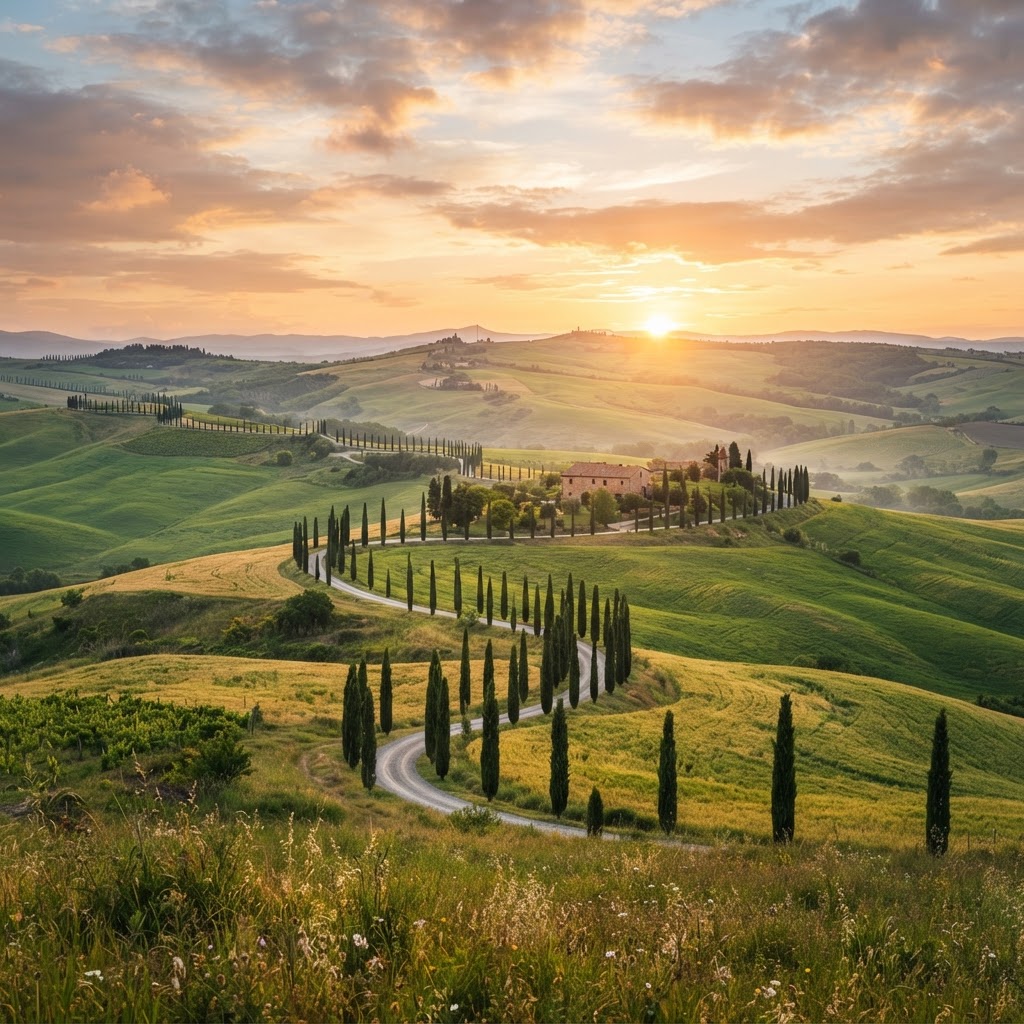 The iconic rolling hills of Val d'Orcia are a must-see on any Tuscany excursion.