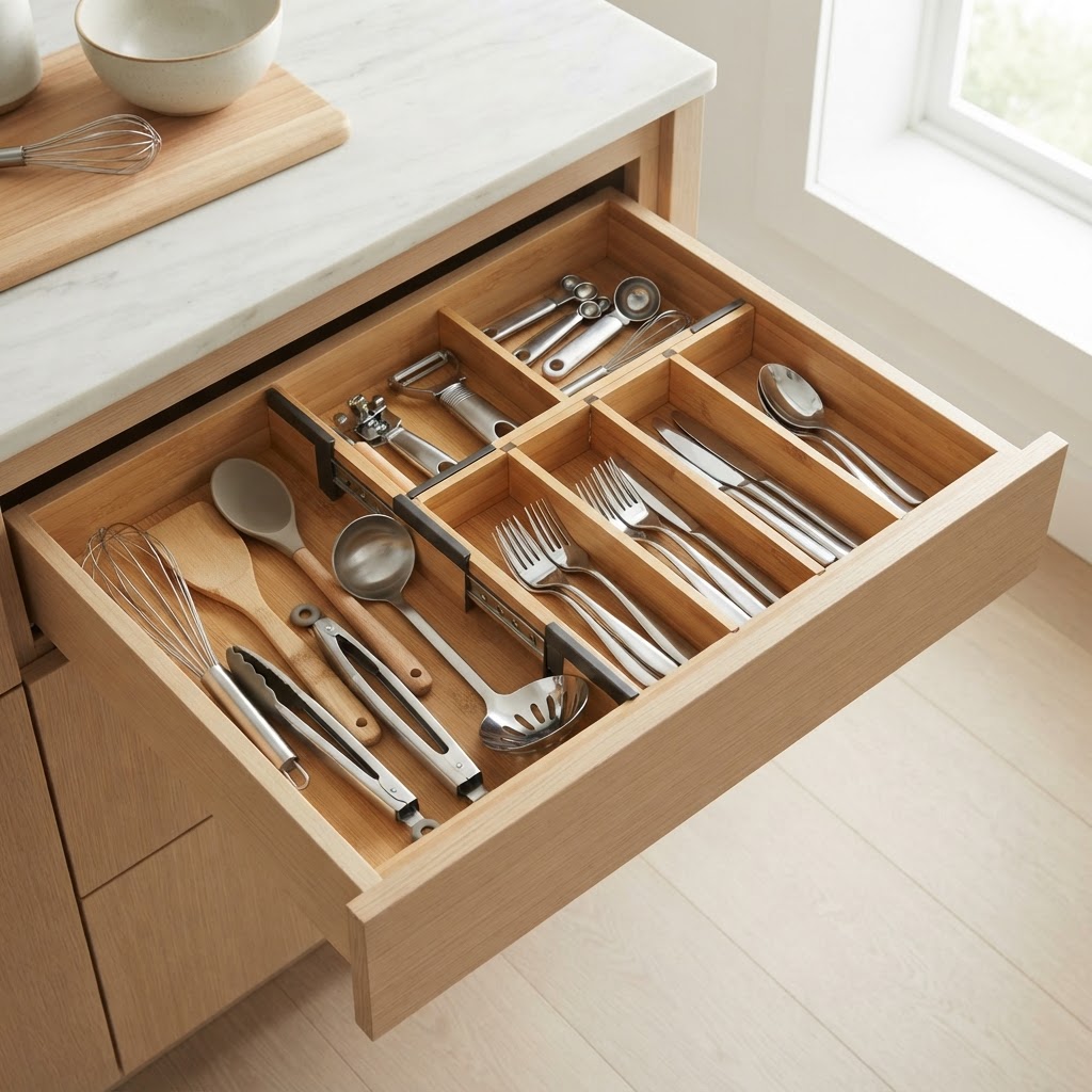 Custom drawer dividers keep small tools from cluttering your space.