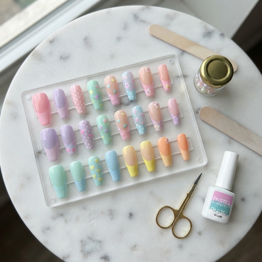 Trendy and colorful French tip press-on nail designs for summer.
