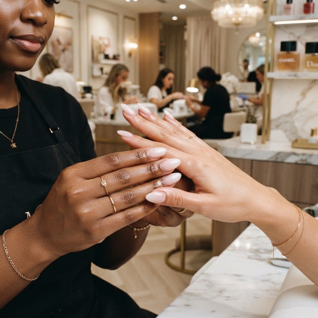 The final result of a perfectly blended set of nail tips.