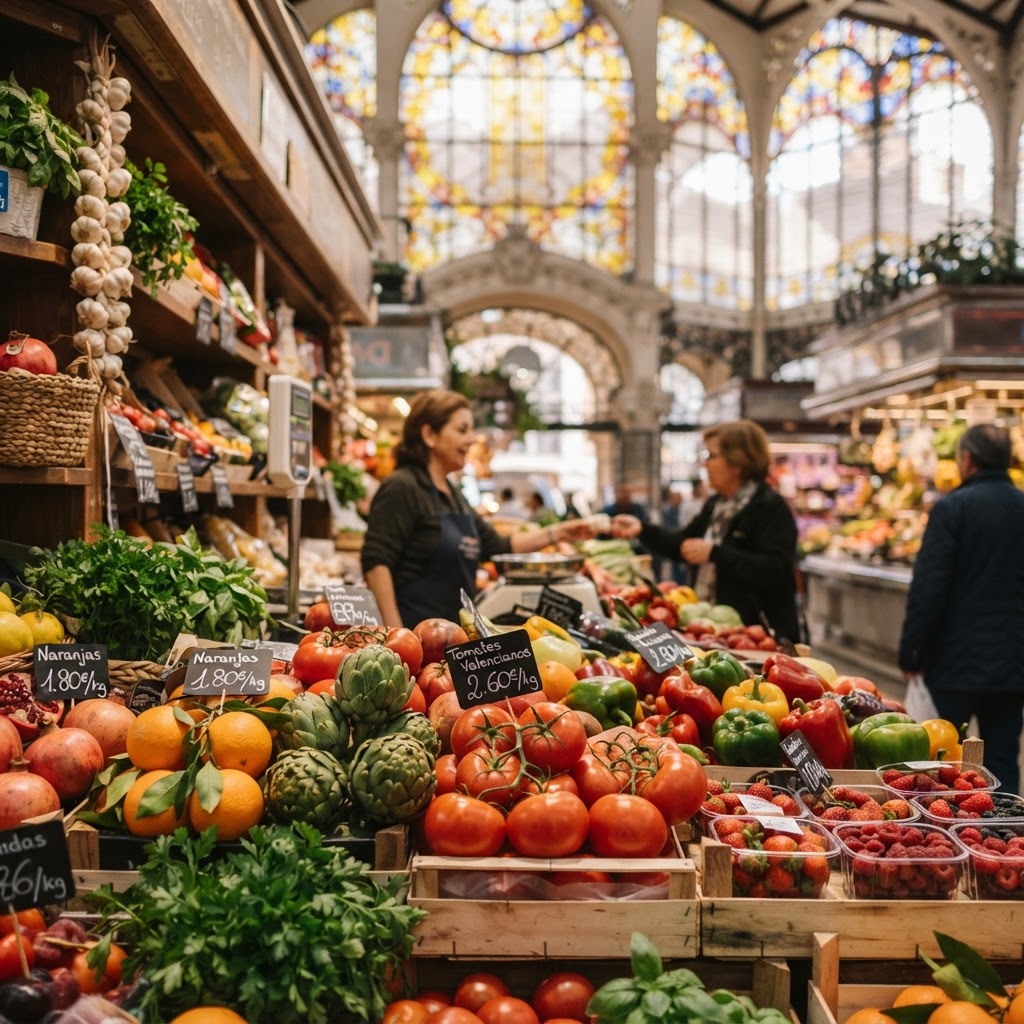 Fresh, vibrant produce inside the stunning, art-nouveau Central Market.