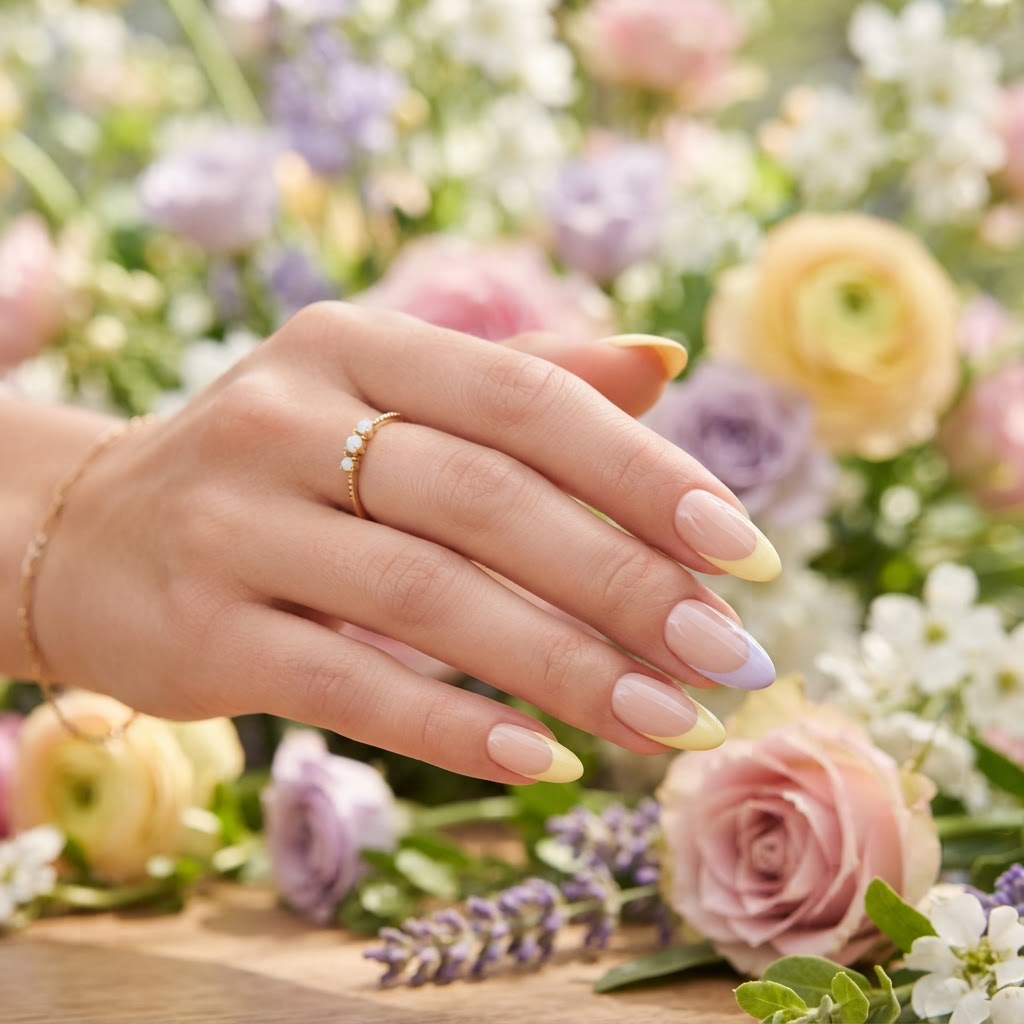 Pastel French tip nails perfect for a spring aesthetic.