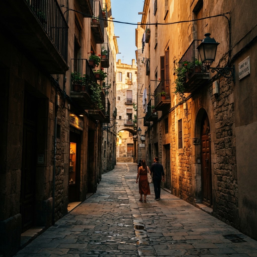 Shadow and light in the Gothic Quarter.