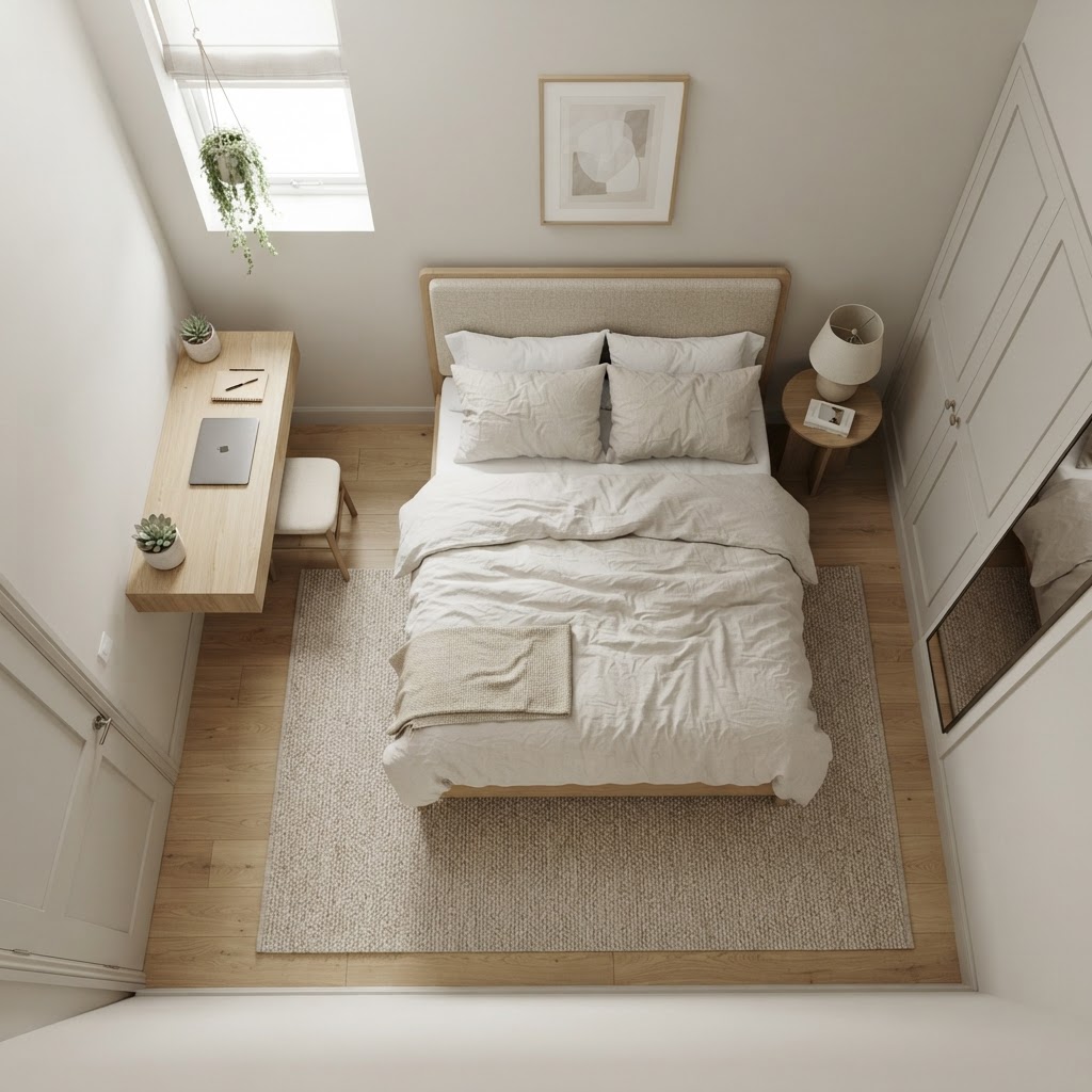 A well-planned layout maximizes every inch of a small guest room.