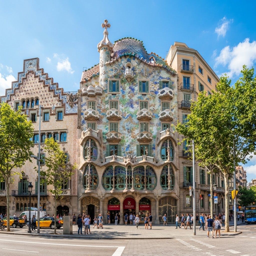 The iconic, dreamlike facade of Casa Batlló in Barcelona.