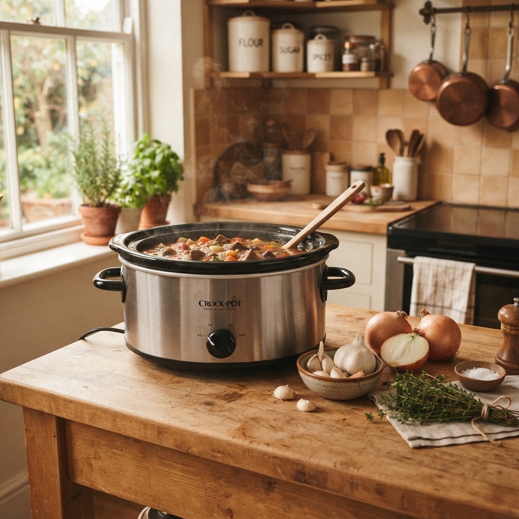 Essential ingredients for the perfect slow cooker pork chop dinner.