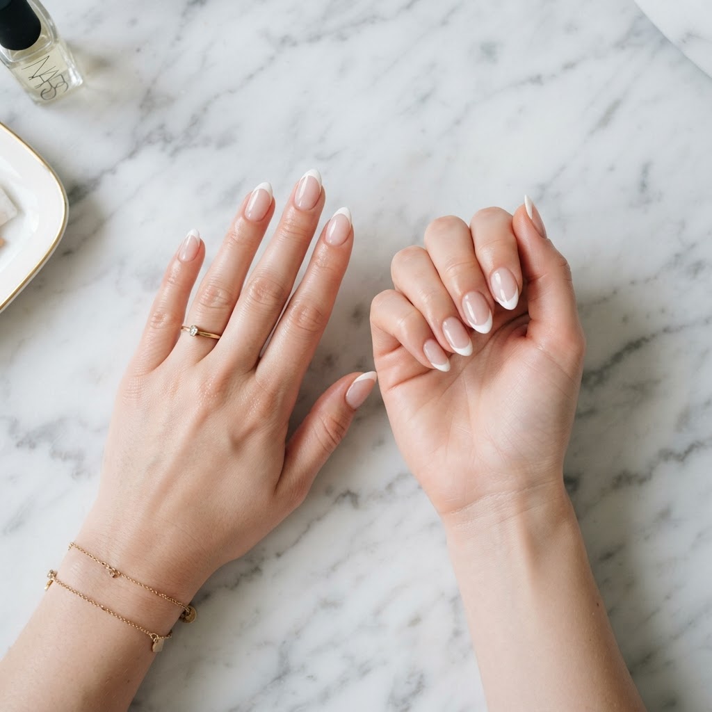 Simple French tip nails offer a clean, sophisticated look for any occasion.