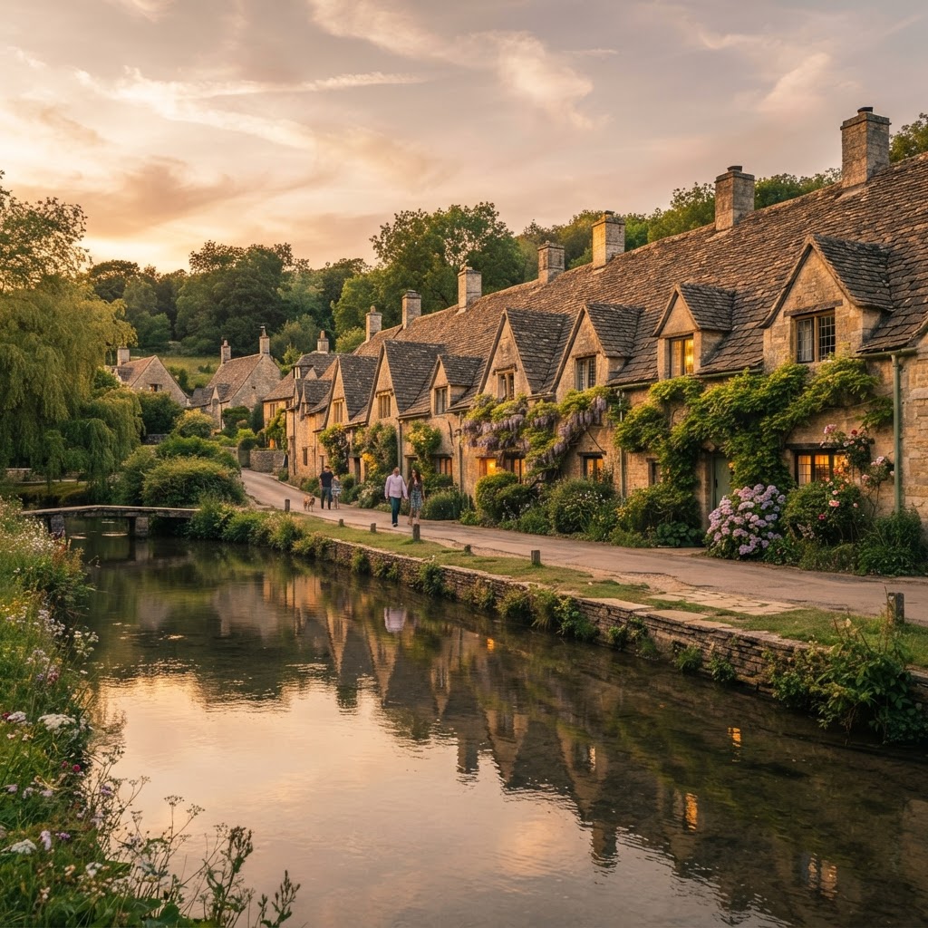 The iconic, historic Arlington Row cottages in Bibury.