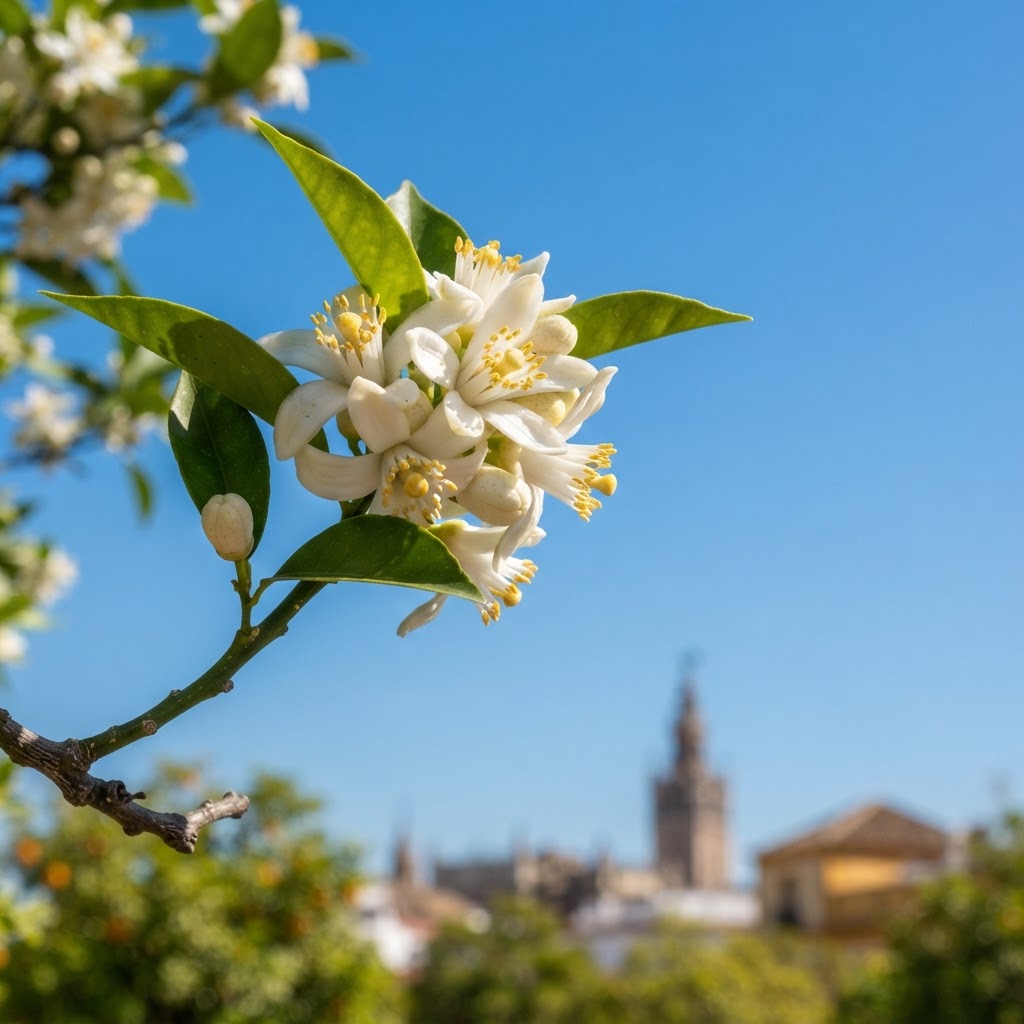 The fragrant azahar blossoms in full bloom during the Seville spring.