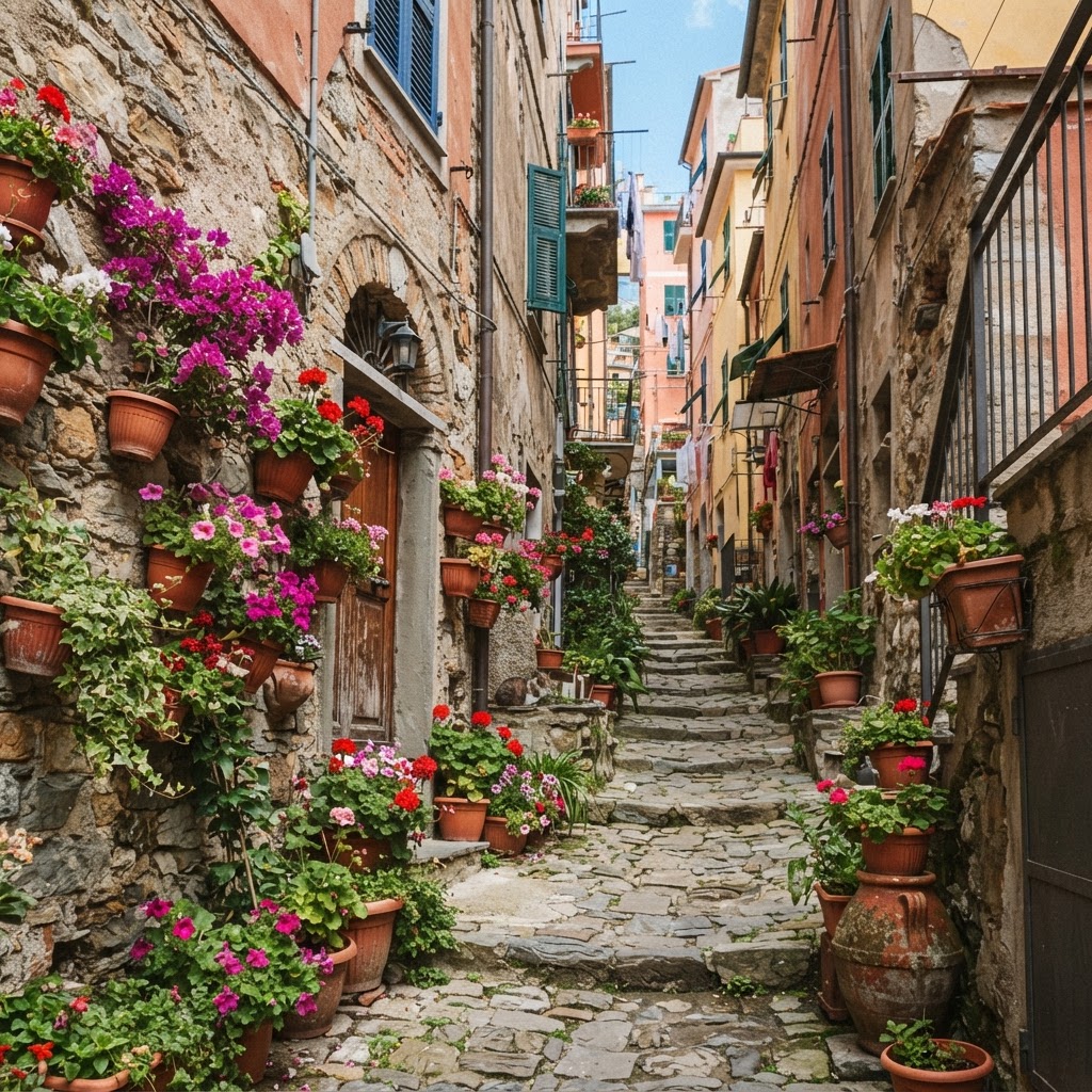 Wandering through the charming, narrow stone alleys of Riomaggiore's historic center.