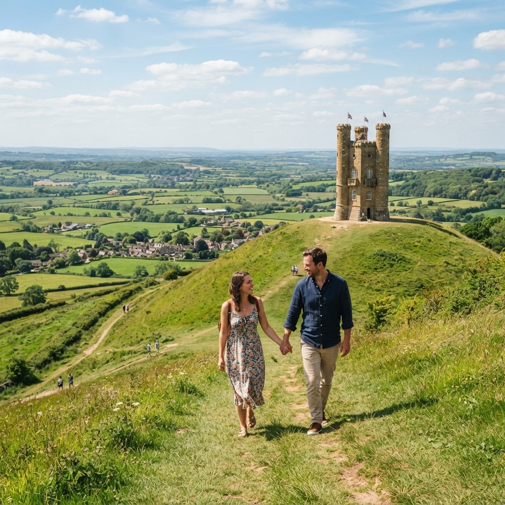 Pretty Places in the Cotswolds for a Romantic Day Out 2 A scenic walk to Broadway Tower reveals the rolling beauty of the region.