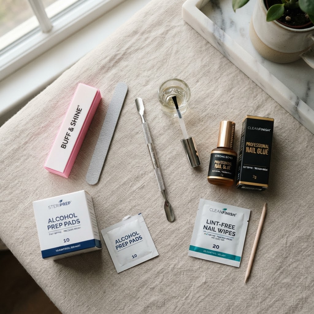 Proper preparation with high-quality tools is the foundation of a long-lasting press-on manicure.
