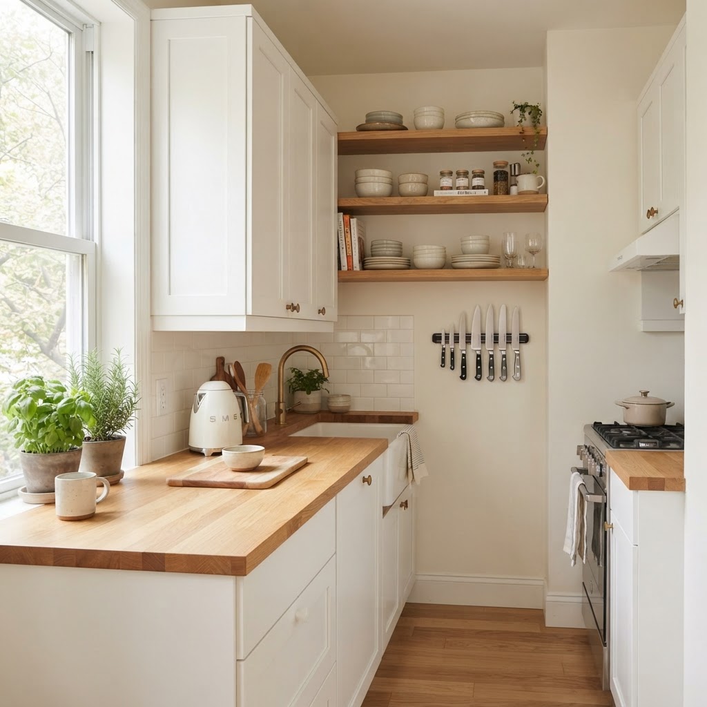 Utilizing vertical wall space keeps your counters clear and functional.
