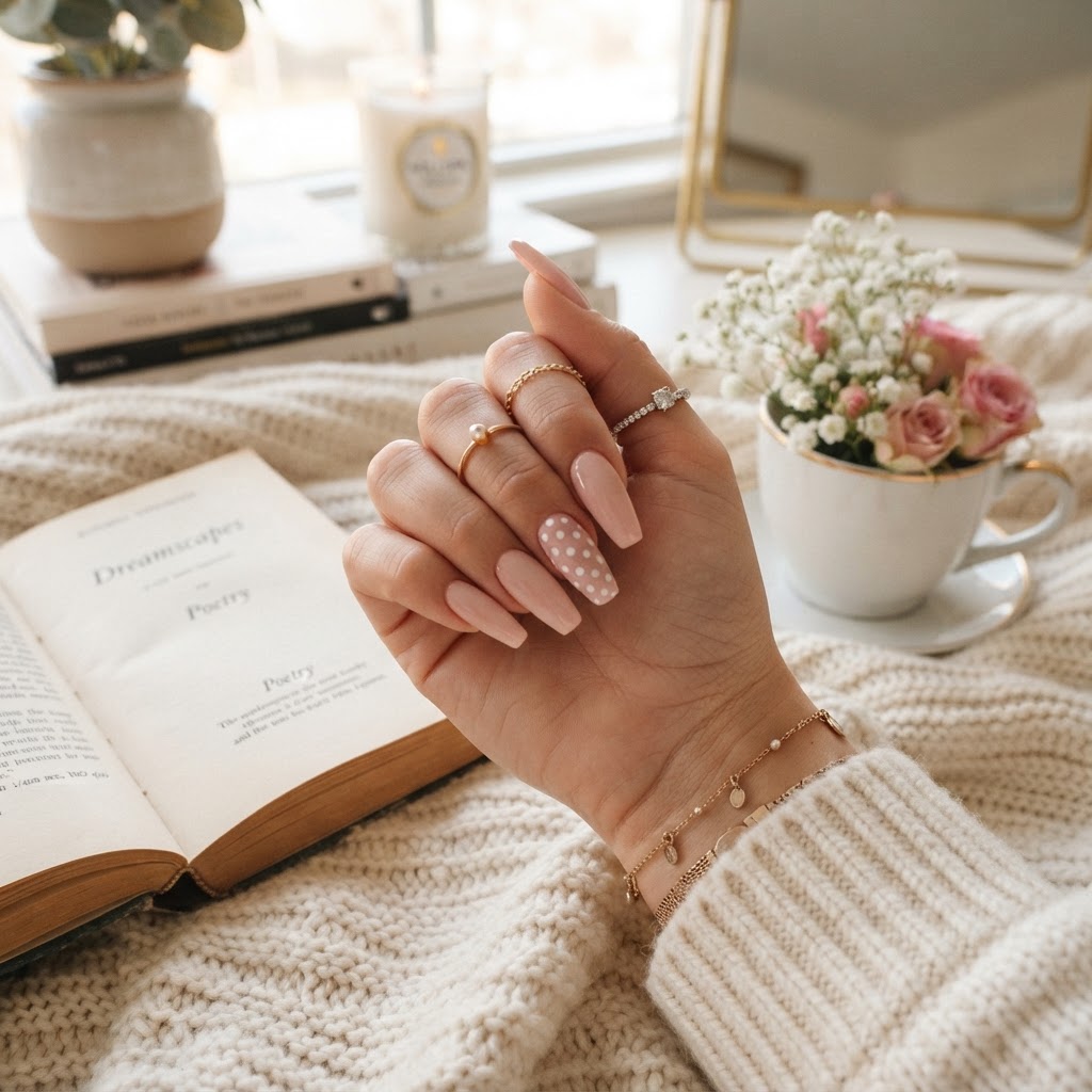 Co-styling classy nails with dainty jewelry.