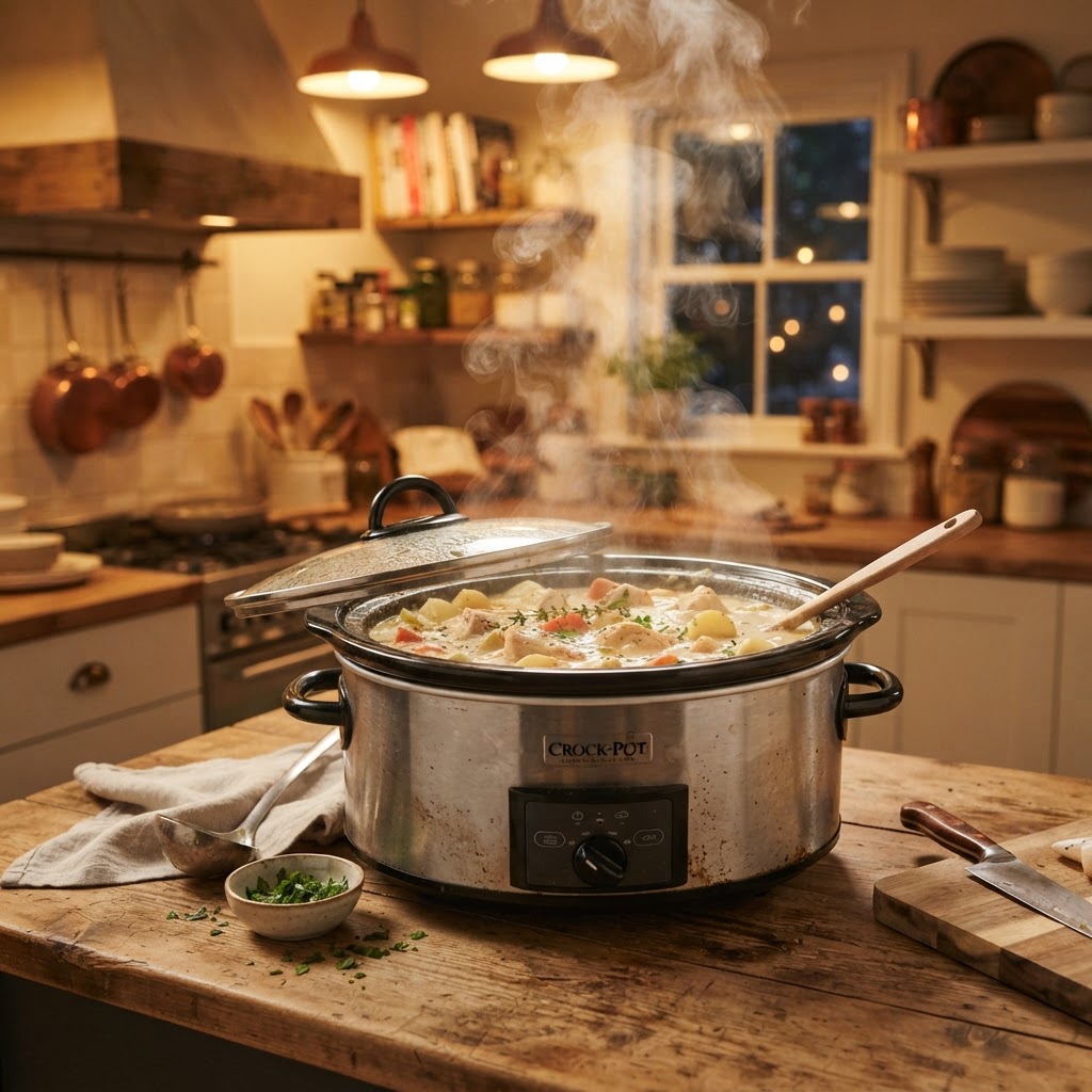 Slow cooking allows the garlic and parmesan flavors to develop into a luxurious sauce.
