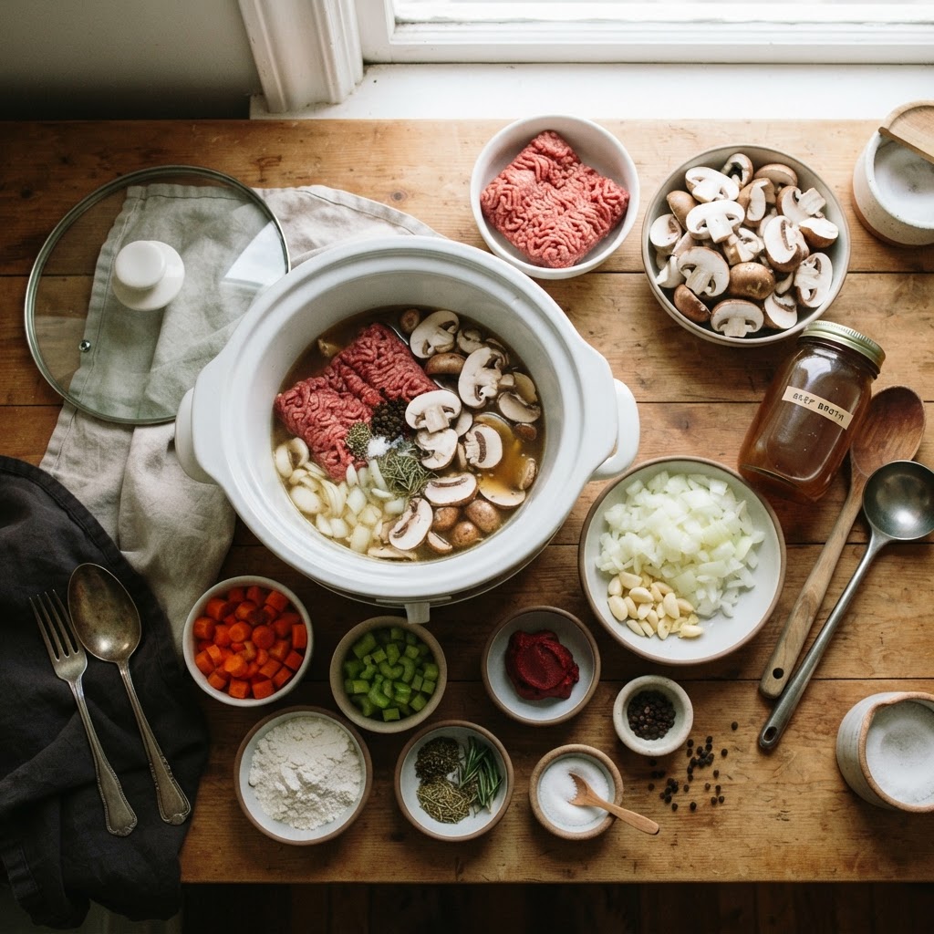 Fresh ingredients ready for the slow cooker.